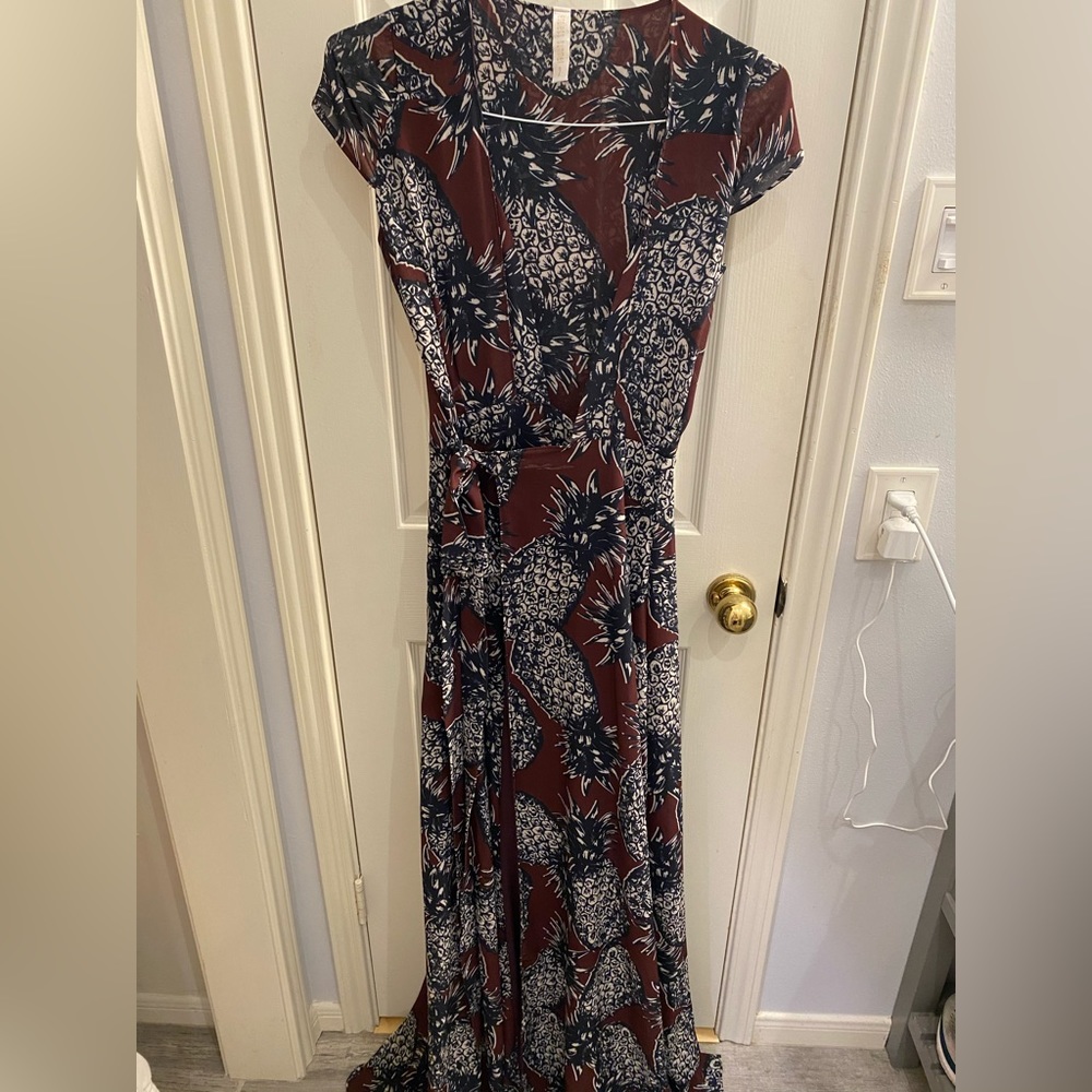 Worn once Long dark purple and blue pineapple tie dress